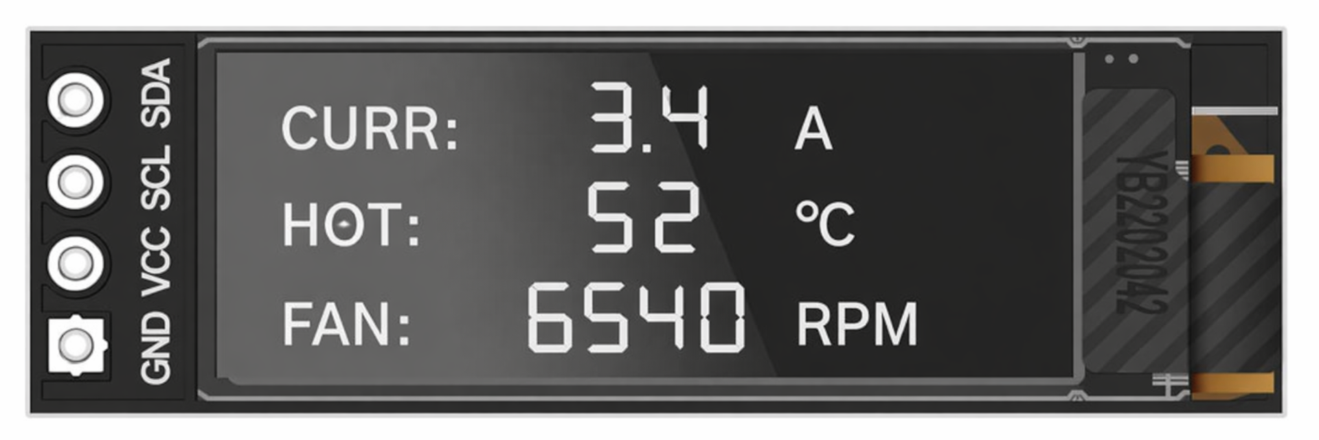 0.91 inch OLED display module showing live readings